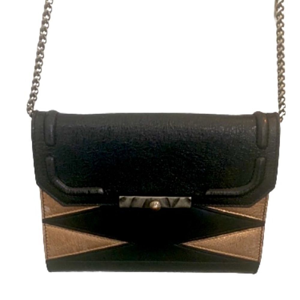 Coveted Dannijo Beckett Black Leather Clutch - 2014 Metallic Geometric Crossbody